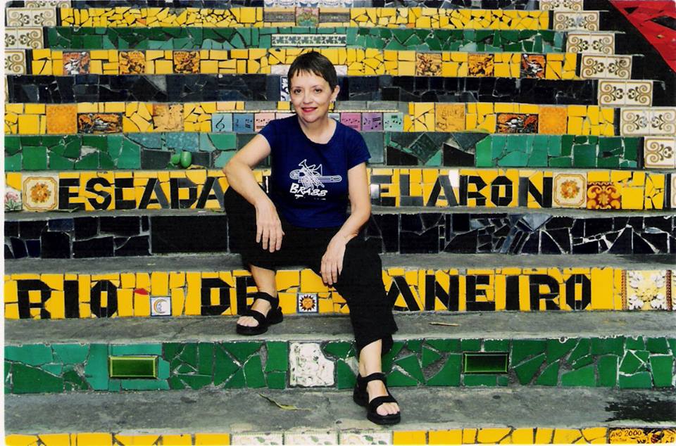 January 2006 - Amy Duncan sitting on the famous Santa Teresa steps in Rio de Janeiro